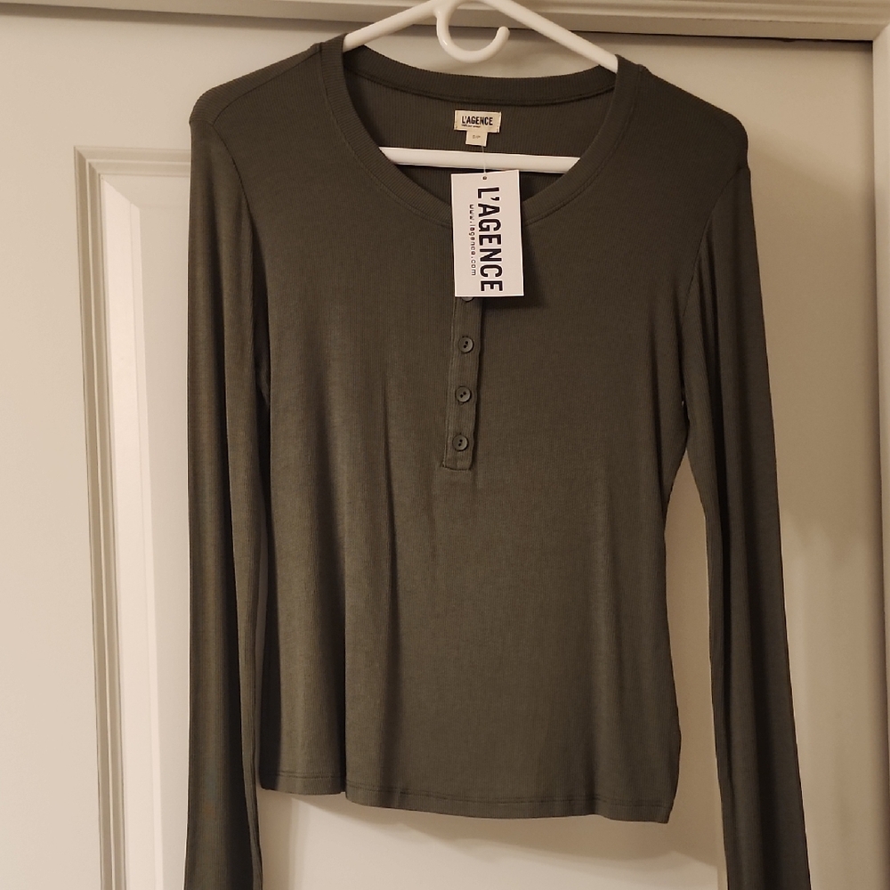 L'AGENCE Dark Olive Green, Lightweight, Buttoned Top Size SMALL NWT